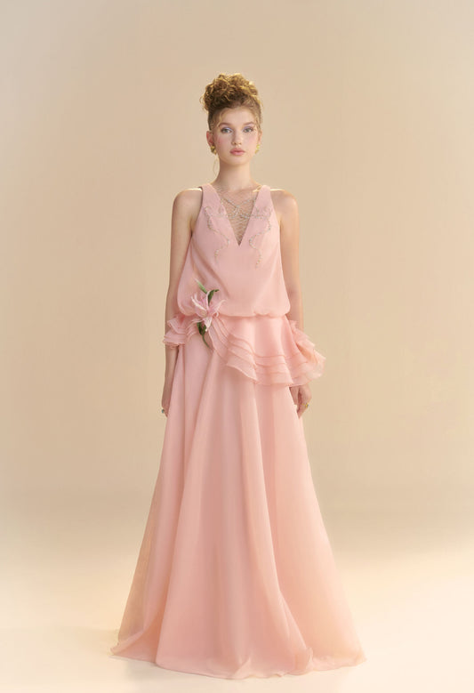 LINH PHUNG Pink Lys Maxi Dress