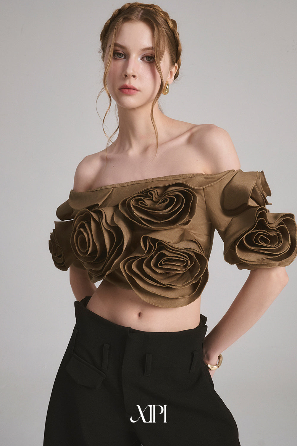 Xipi White& Brown Floral Elian Top