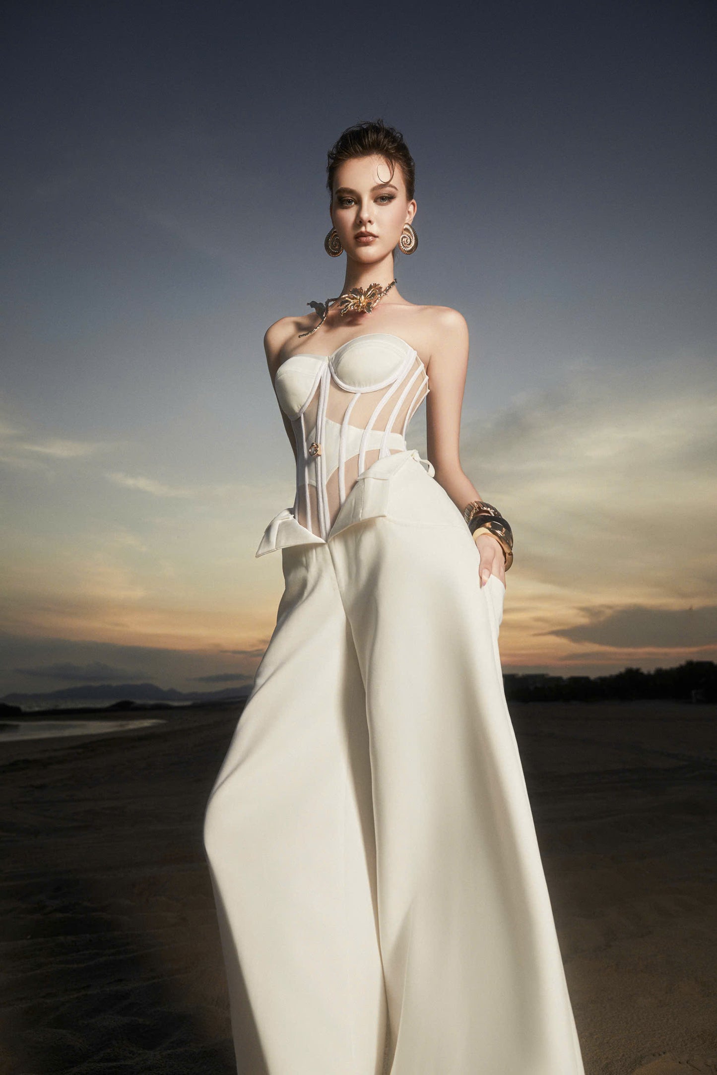 MAEL FEMME BLACK WHITE CASSIE JUMPSUIT TOP