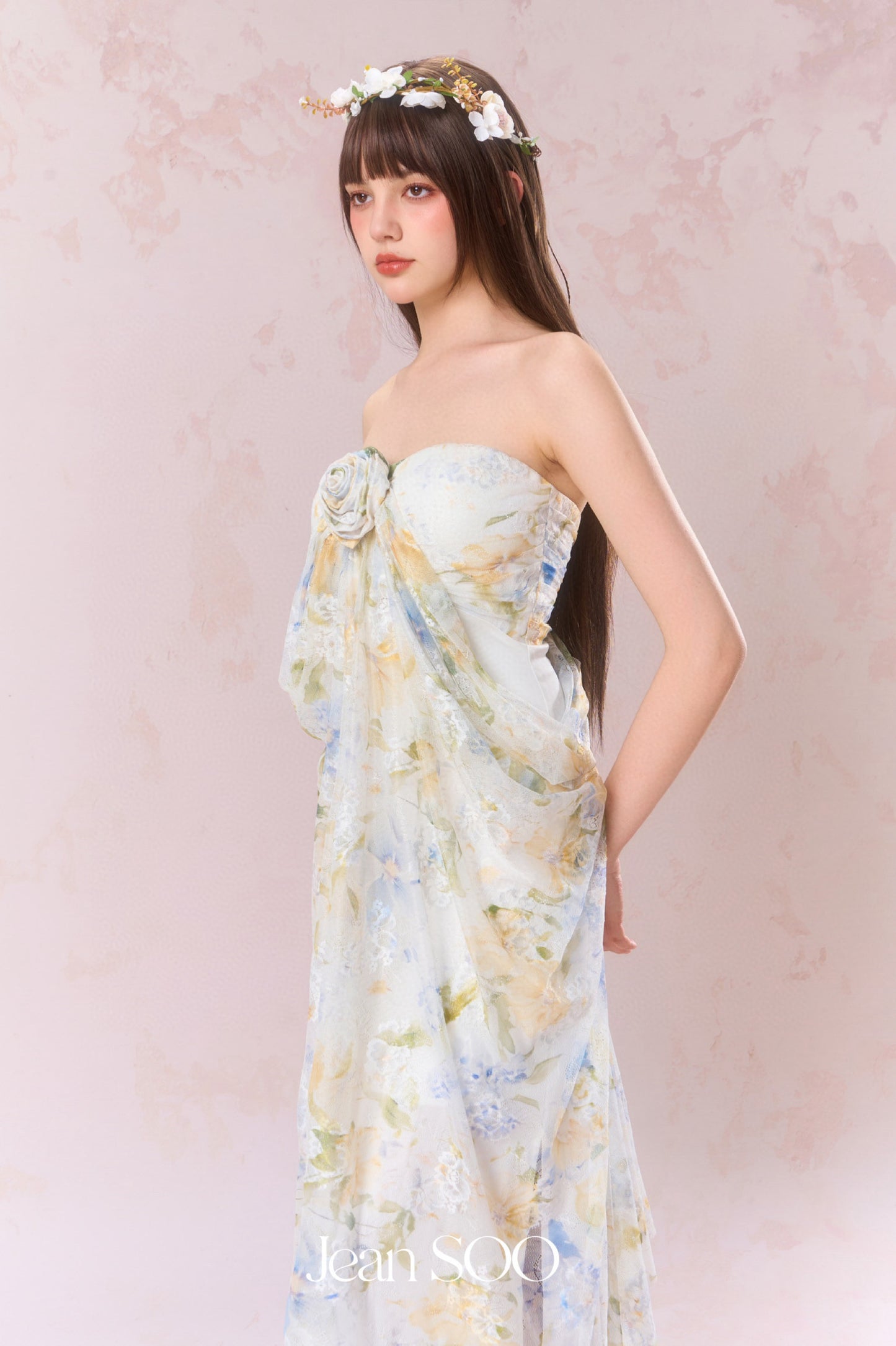 JEAN SOO Lace Printed Sheath Maxi Dress