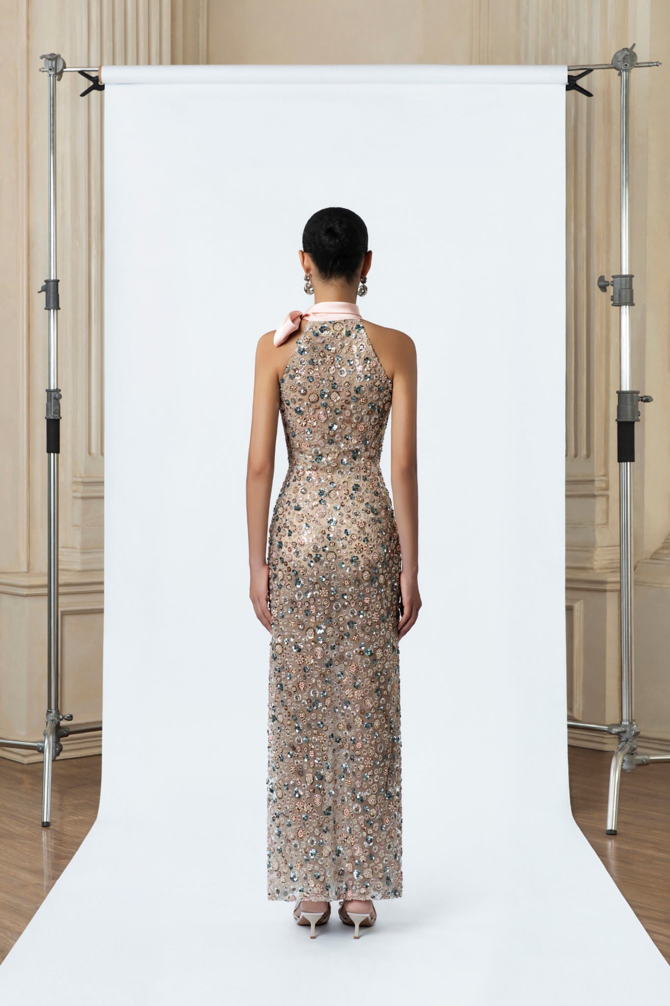 DETHEIA Elegant Minimalist Floral Pink Hermia Maxi Dress