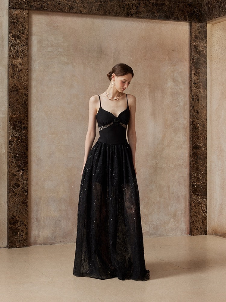 Fa sogno Black Rosy Maxi Dress