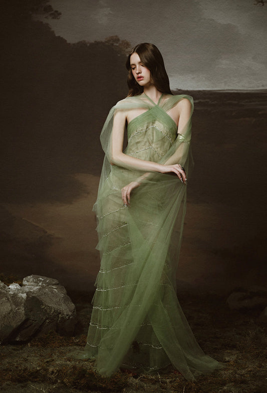 LINH PHUNG Green Sabrina Maxi Dress