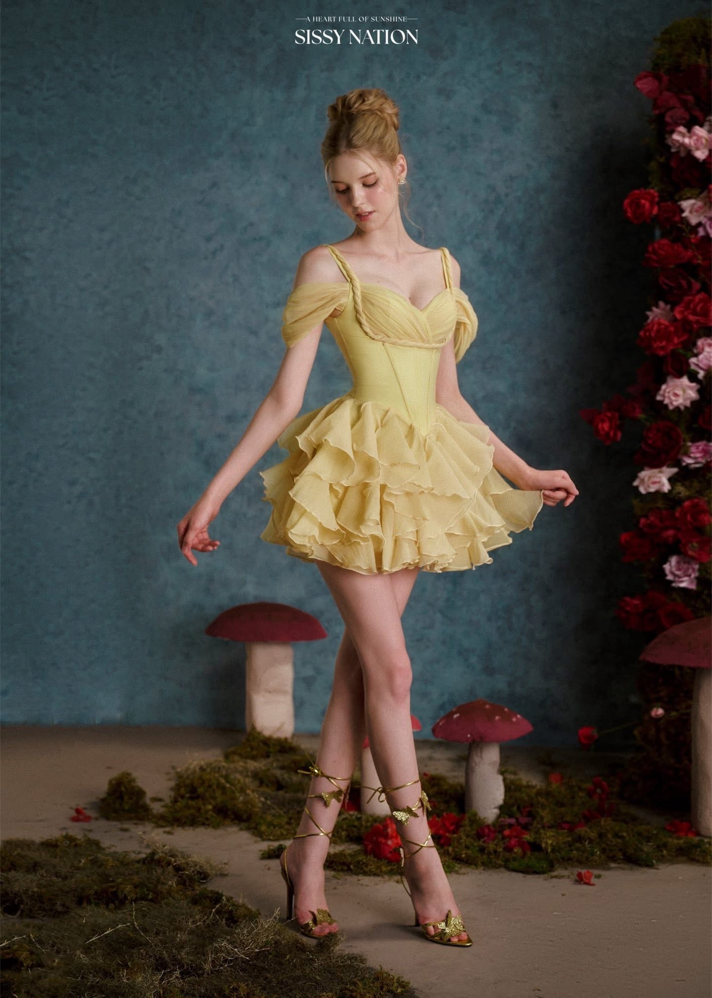 SISSY NATION Yellow Young and Beautful Corset Mini Dress