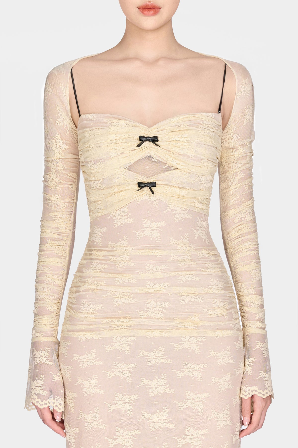 MONTSAND yellow Ivory Bow Cut Out Laces Maxi Dress (Sales)