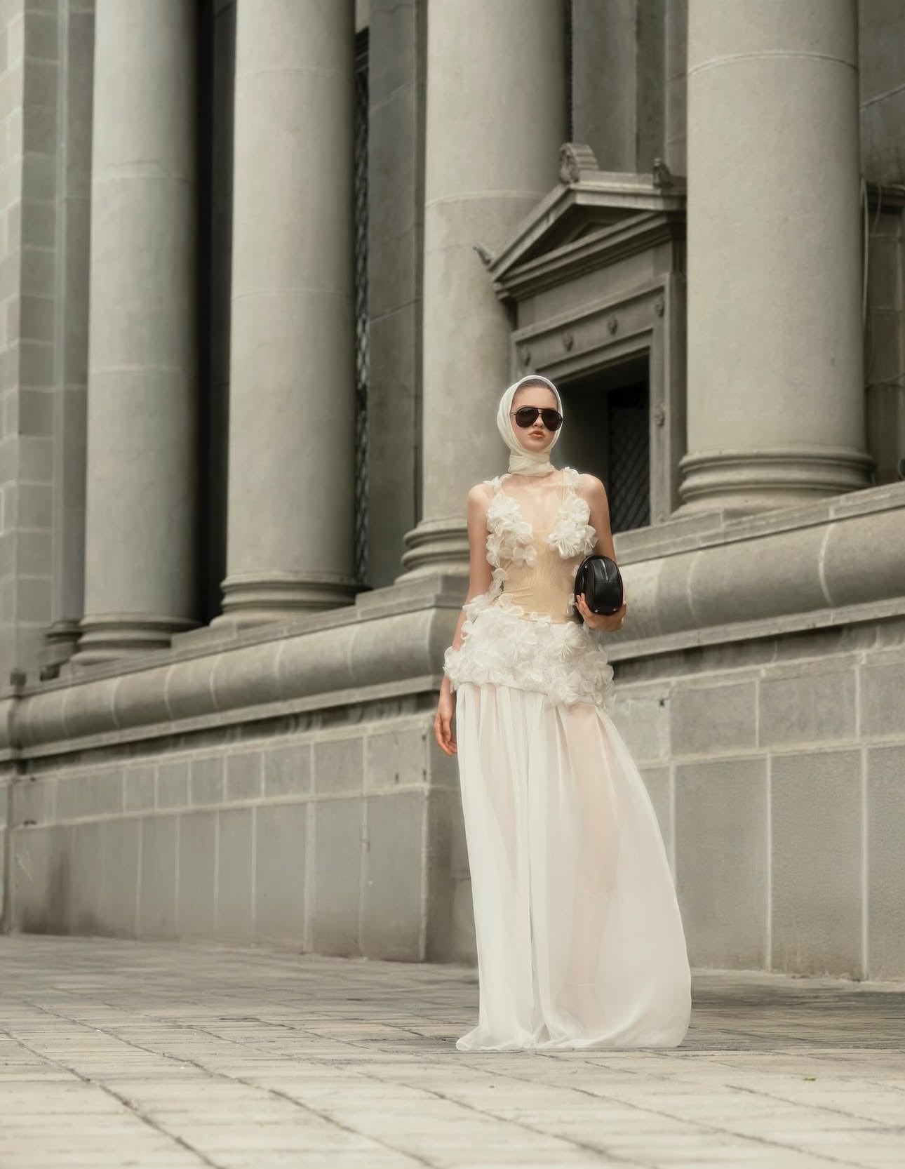 MAEL FEMME Nude Vivian Flower Maxi Dress
