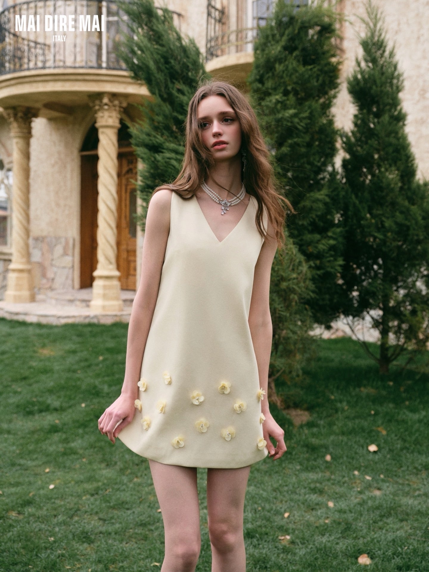 MAI DIRE MAI Sweet Elegant Yellow Floral Mini Dress