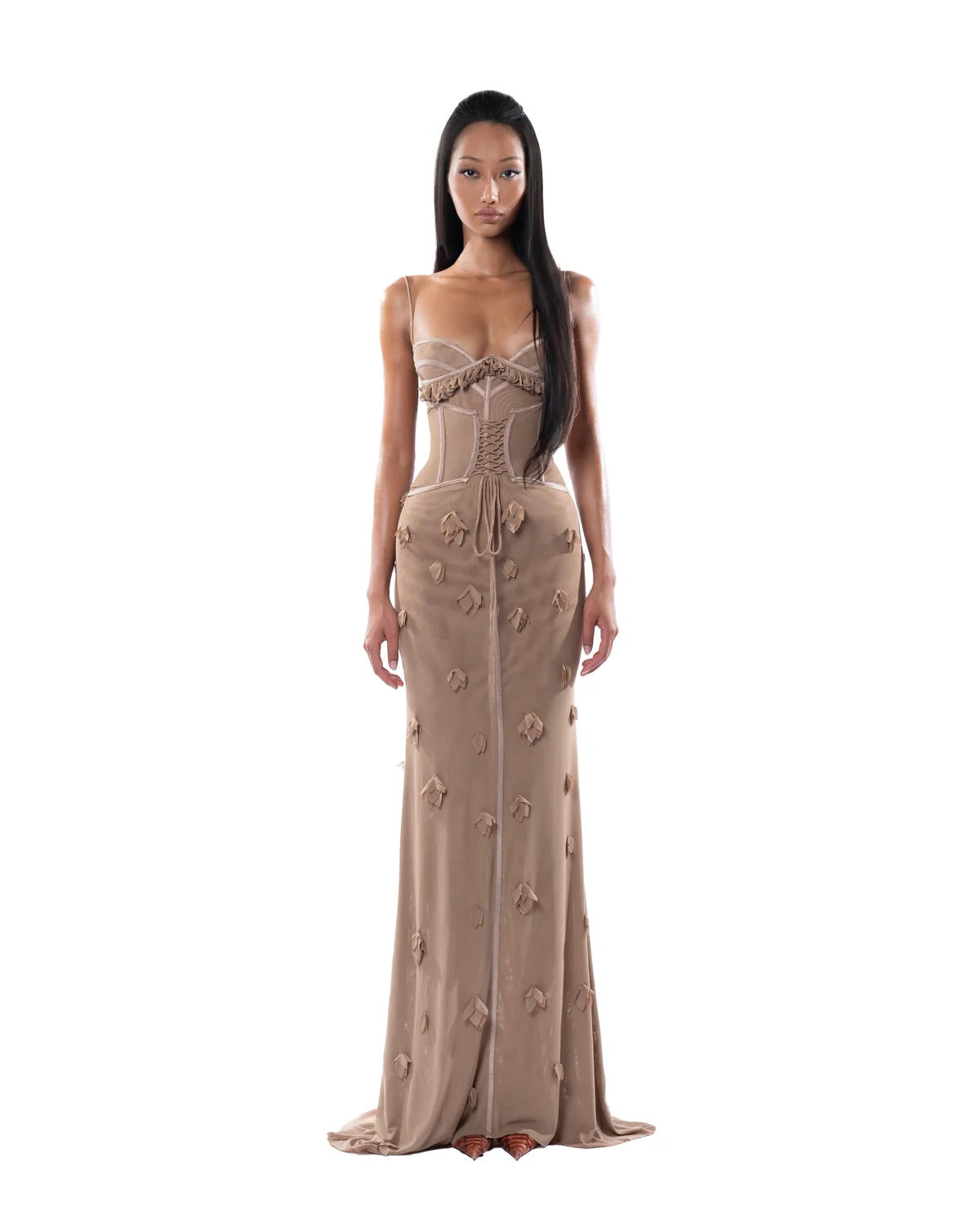 HUELLEY ROSE Brown & Pink Lsla Maxi Dress