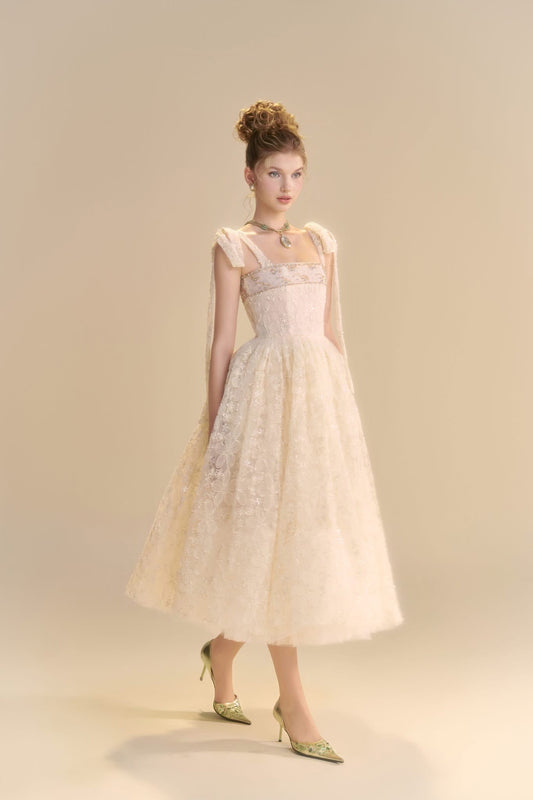 LINH PHUNG Cream Ravelle Midi Dress