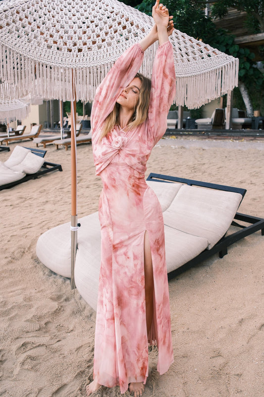 SHEERLUCK PINK MAXI DRESS & BLOUSE