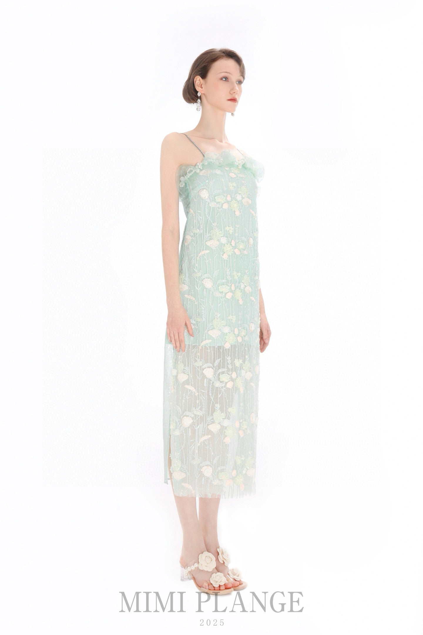 MIMI PLANGE Mint Floral Midi Dress