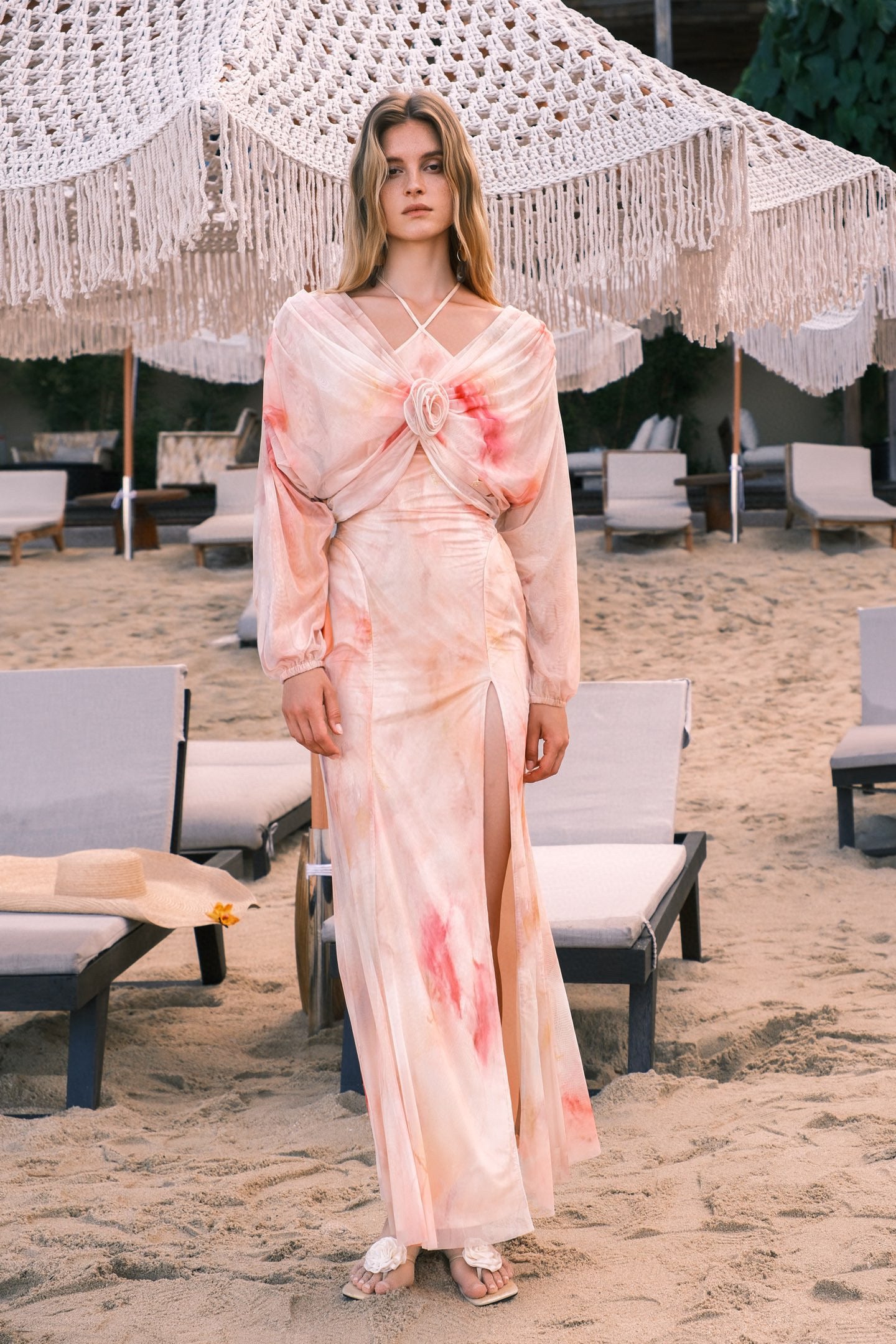 SHEERLUCK PINK MAXI DRESS & BLOUSE