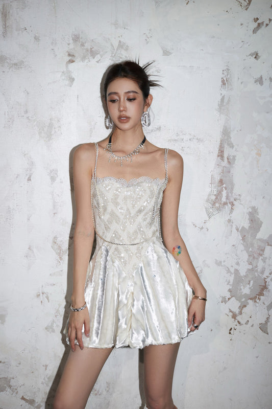 Chengchengling White Lace Mini Dress