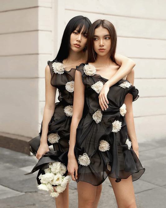 Musthave Black& Grey& Red& Nude& White Sheer Floral Mini Dress