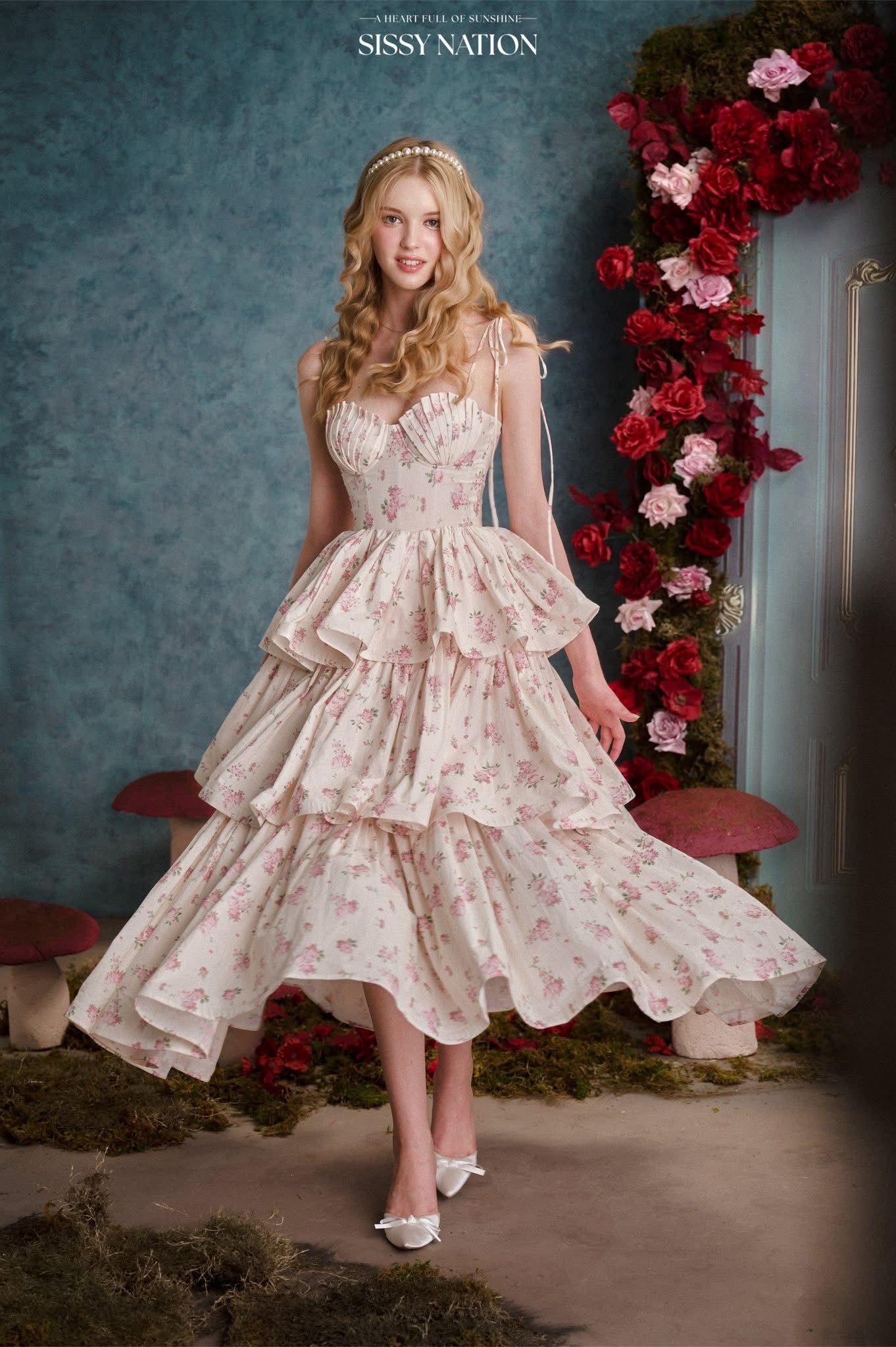 SISSY NATION Pink Floral Our Melody Corset Maxi Dress