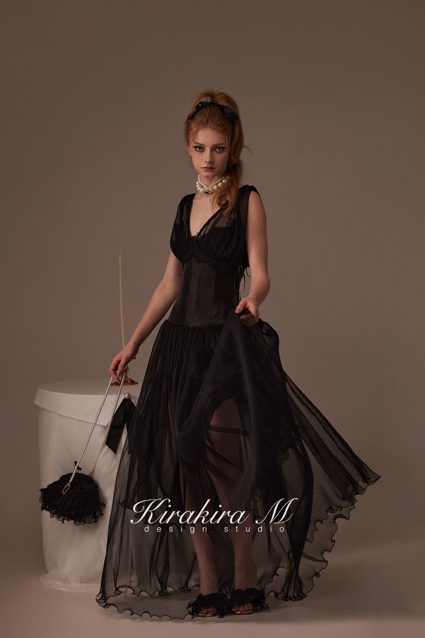 Kirakira M Black V- neck Maxi Dress