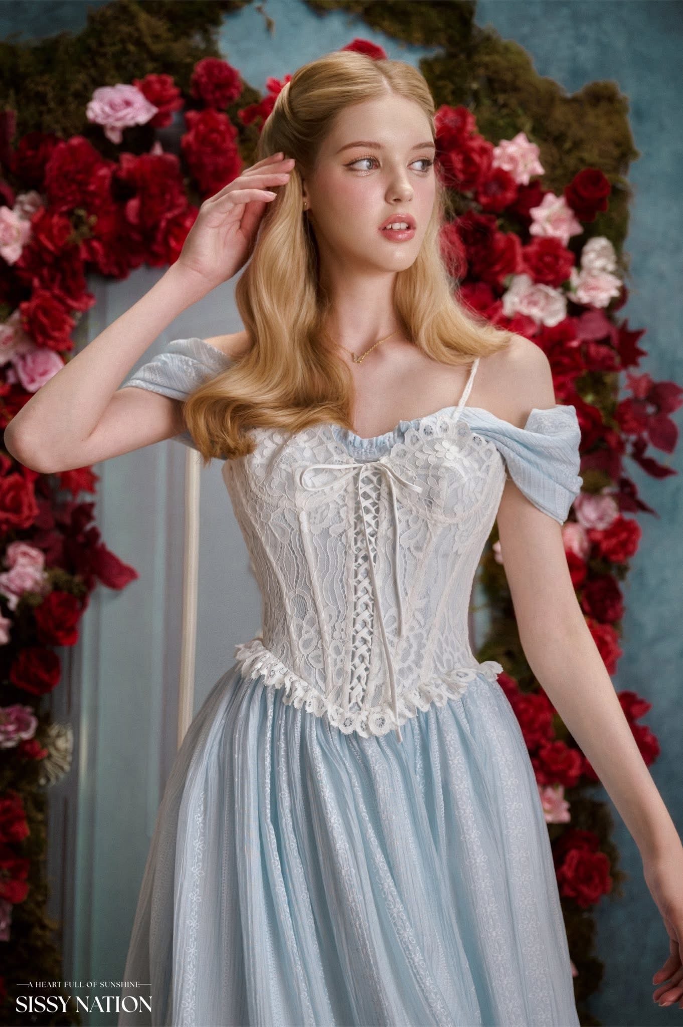 SISSY NATION Blue Alice Corset Maxi Dress