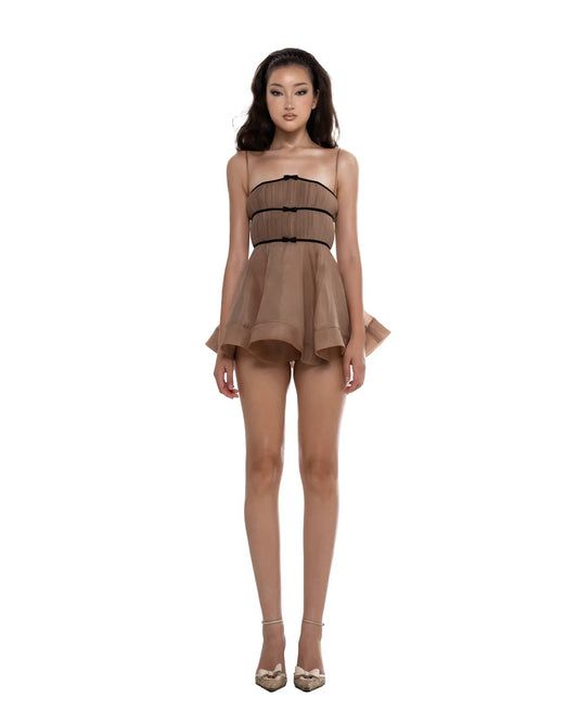 HUELLEY ROSE Brown Samaria Mini Dress