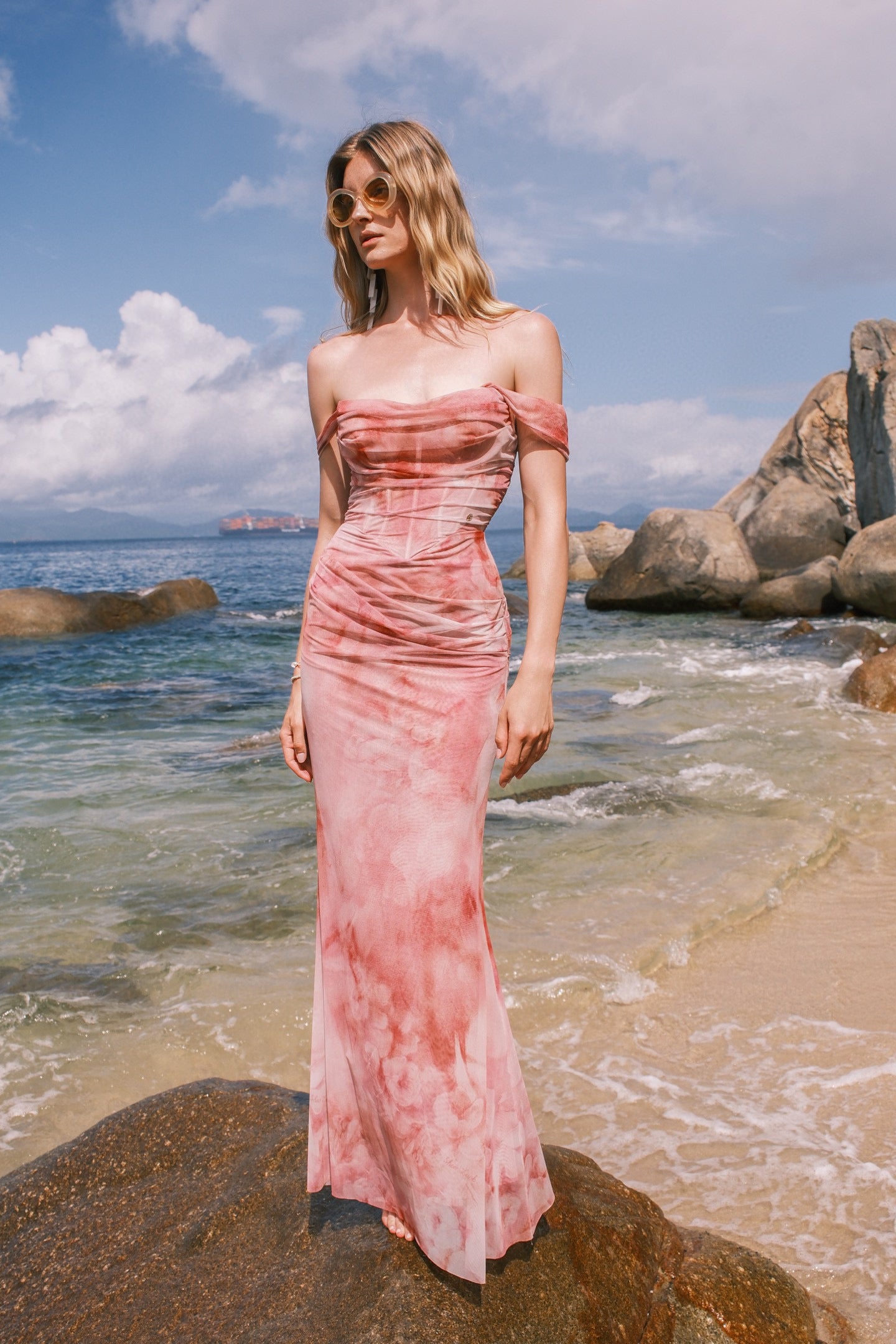 SHEERLUCK NUDE MAXI DRESS