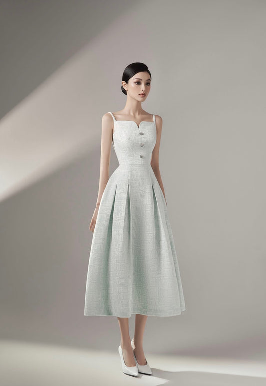 Raffiné Green Alouette Side Pleated Midi Dress