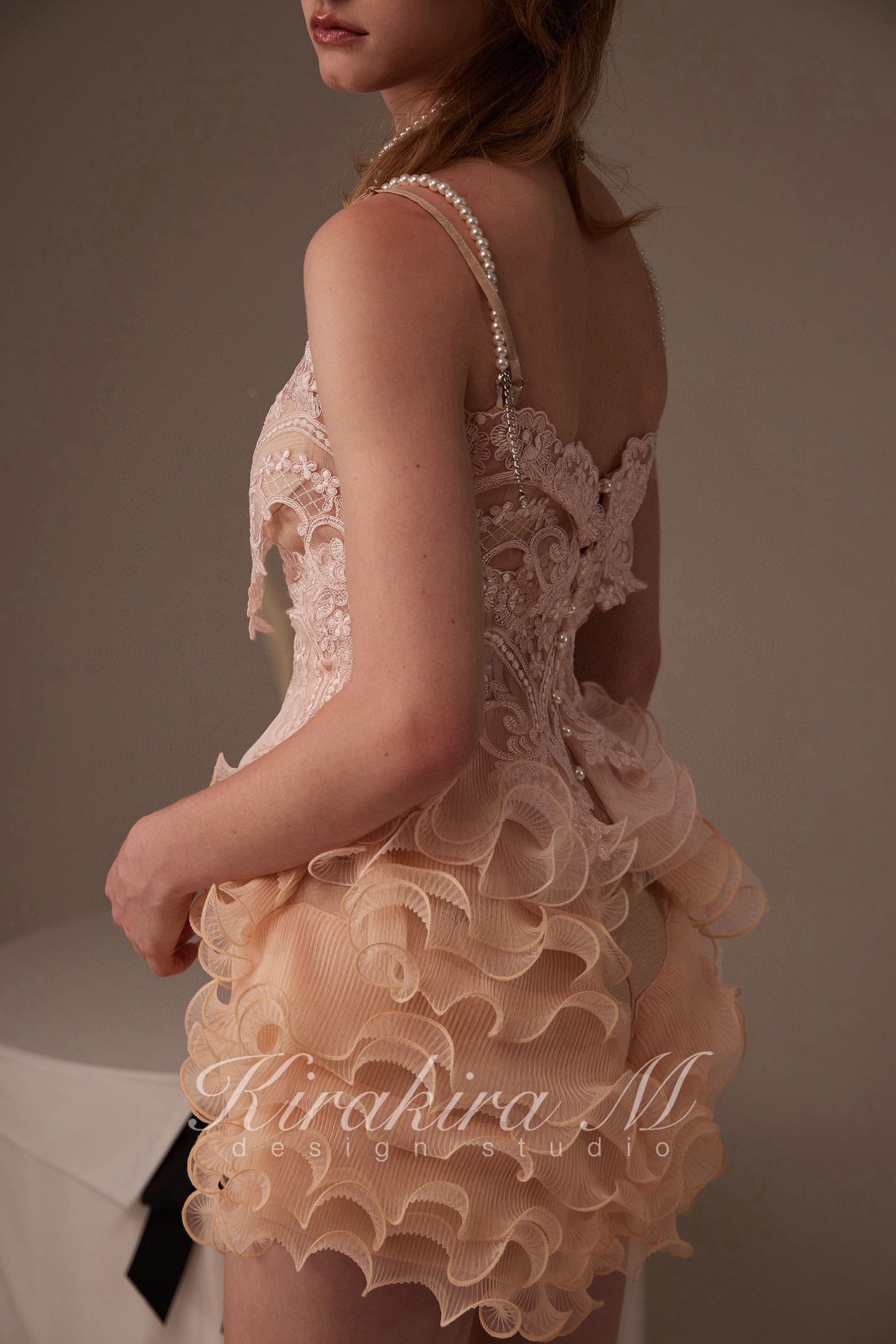 Kirakira M Orange & Pink Gradient Layered Lace Bodice & Skirt Pants