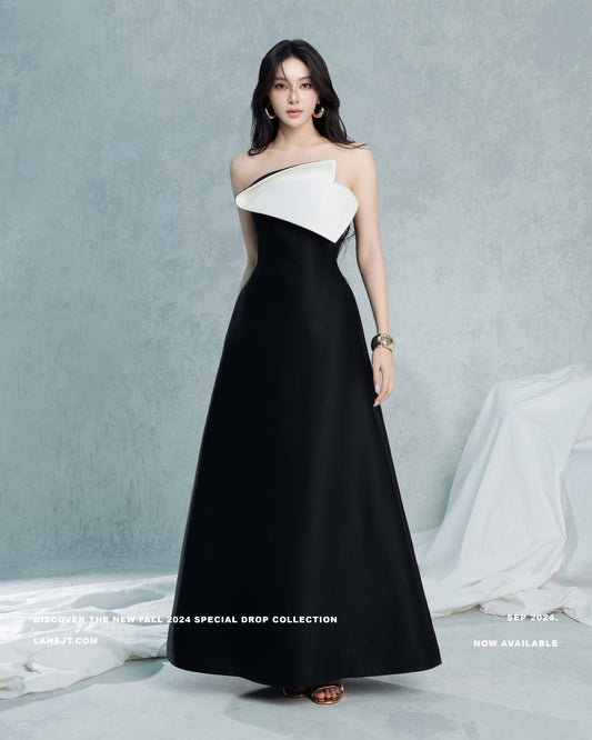 LANE JT Black Evelyn Origami Midi Dress