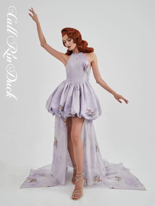 CALLRINDUCK Purple Hanging Neck Mini Dress & Trailing