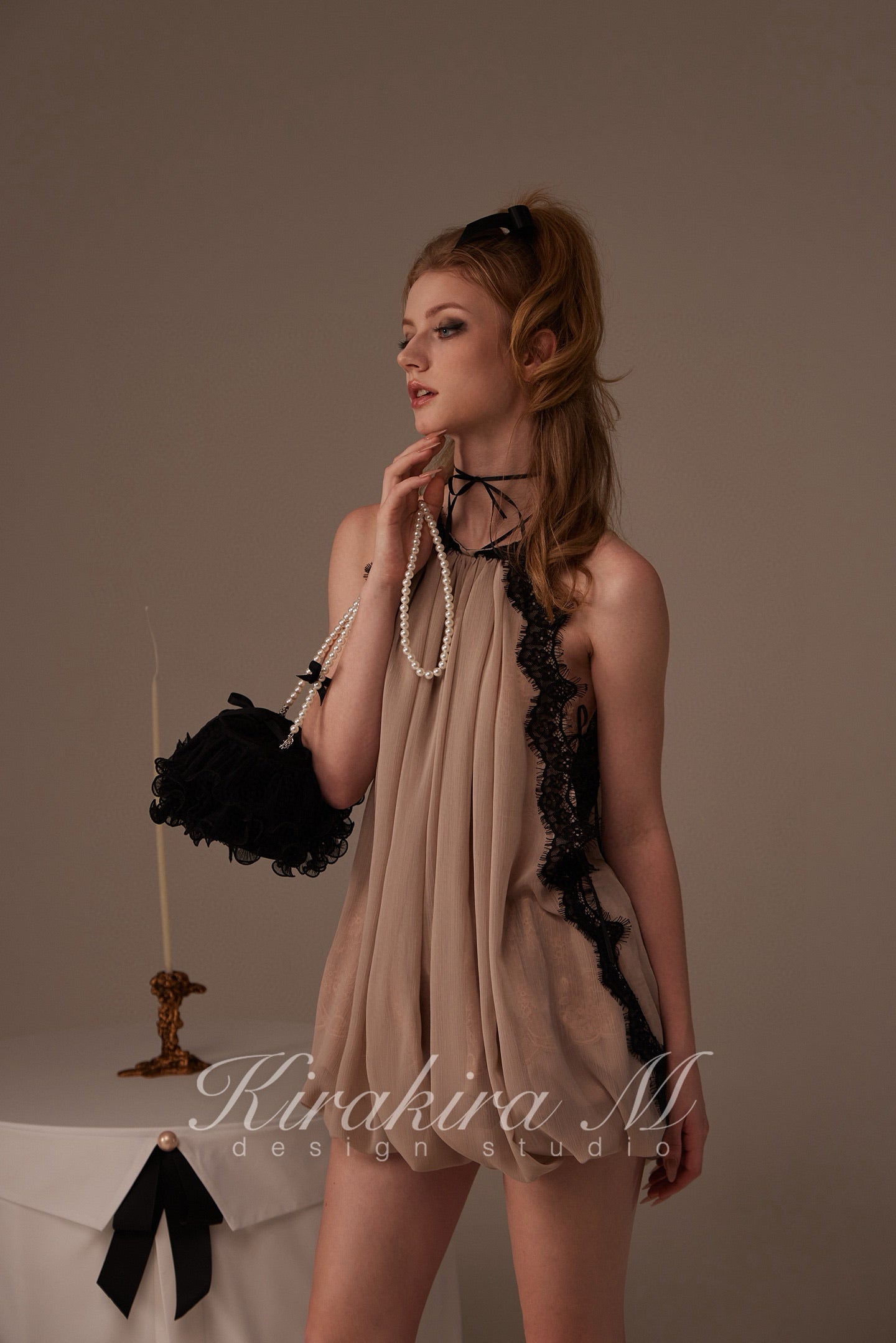 Kirakira M Nude Lace Mini Dress& Lace Innerwear