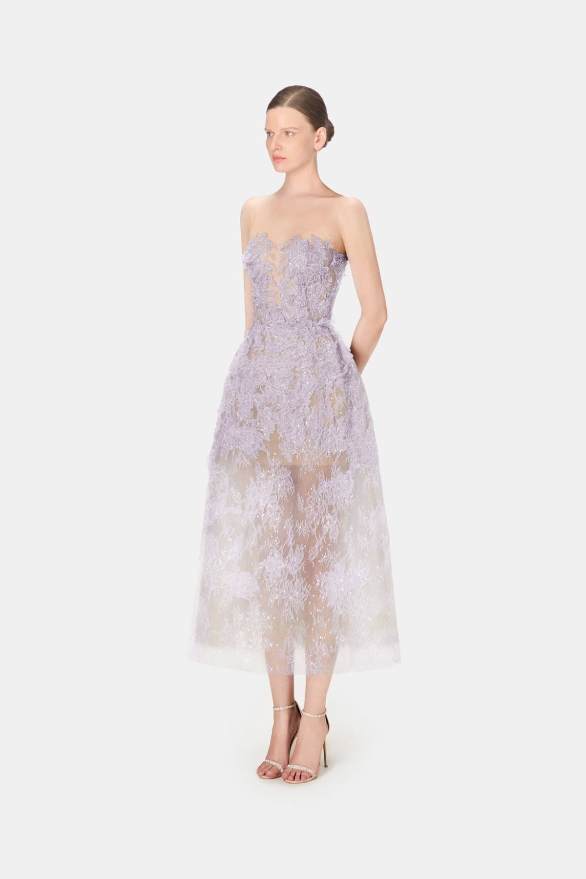 MONTSAND Purple Beaded Lace Maxi Dress
