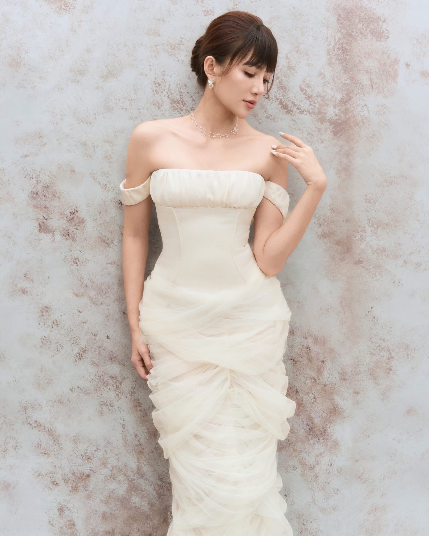 DENIO White Anatasia Pleated Corset Maxi Dress