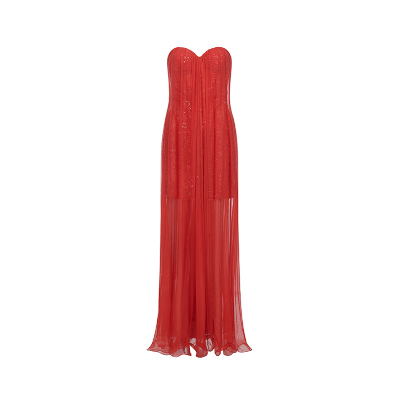 SHEERLUCK BRIGHT PINK MAXI VACATION DRESS
