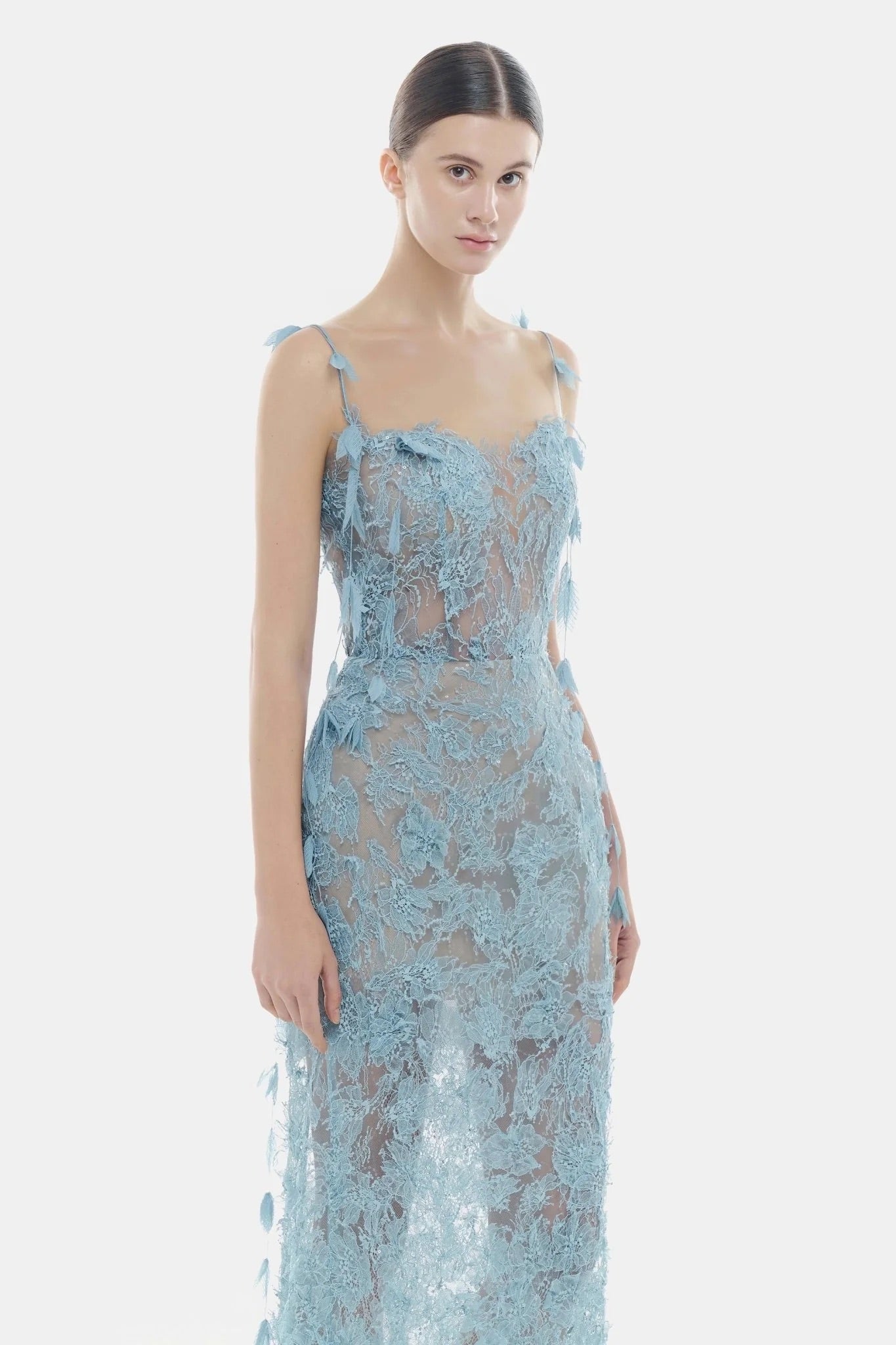 MONTSAND Purple Beaded Lace Pencil Dress