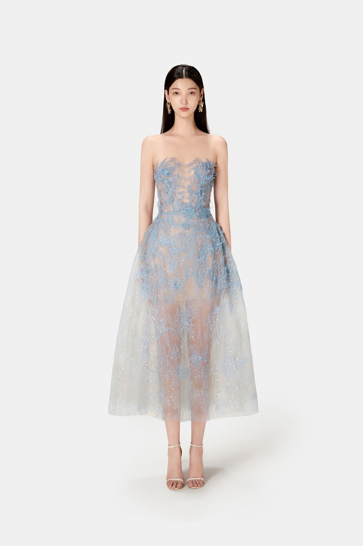 MONTSAND Green Beaded Lace Midi Dress
