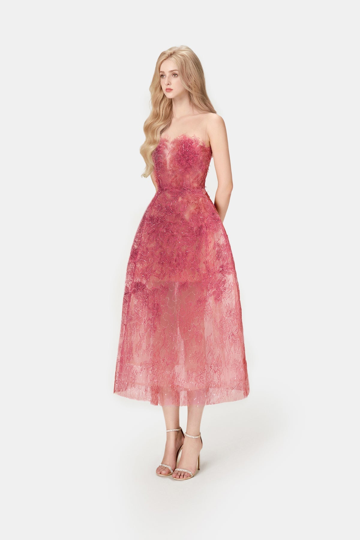 MONTSAND Green Beaded Lace Midi Dress