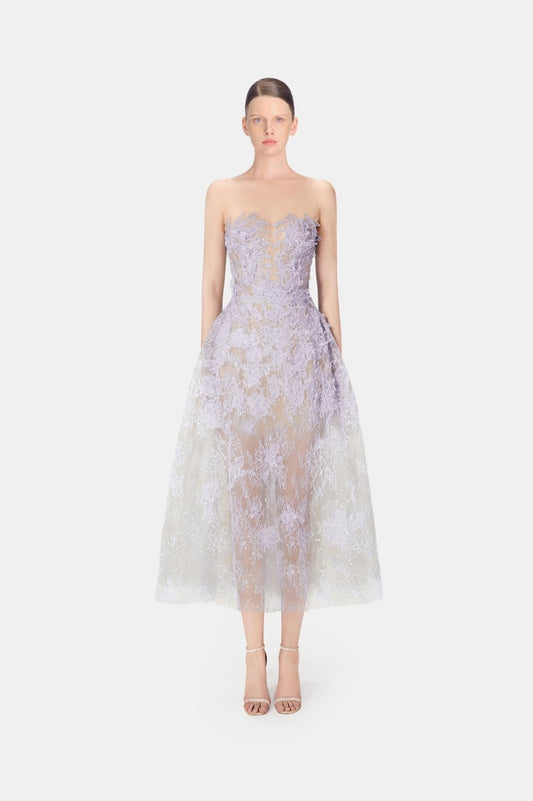 MONTSAND Purple Beaded Lace Midi Dress