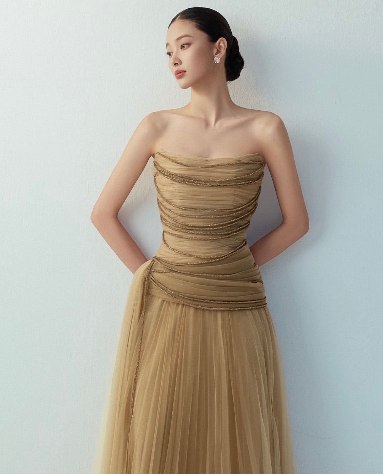 BYDI Elegant Vacation Brown Yellow Dara Wireless Maxi Dress