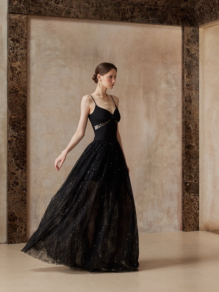 Fa sogno Black Rosy Maxi Dress