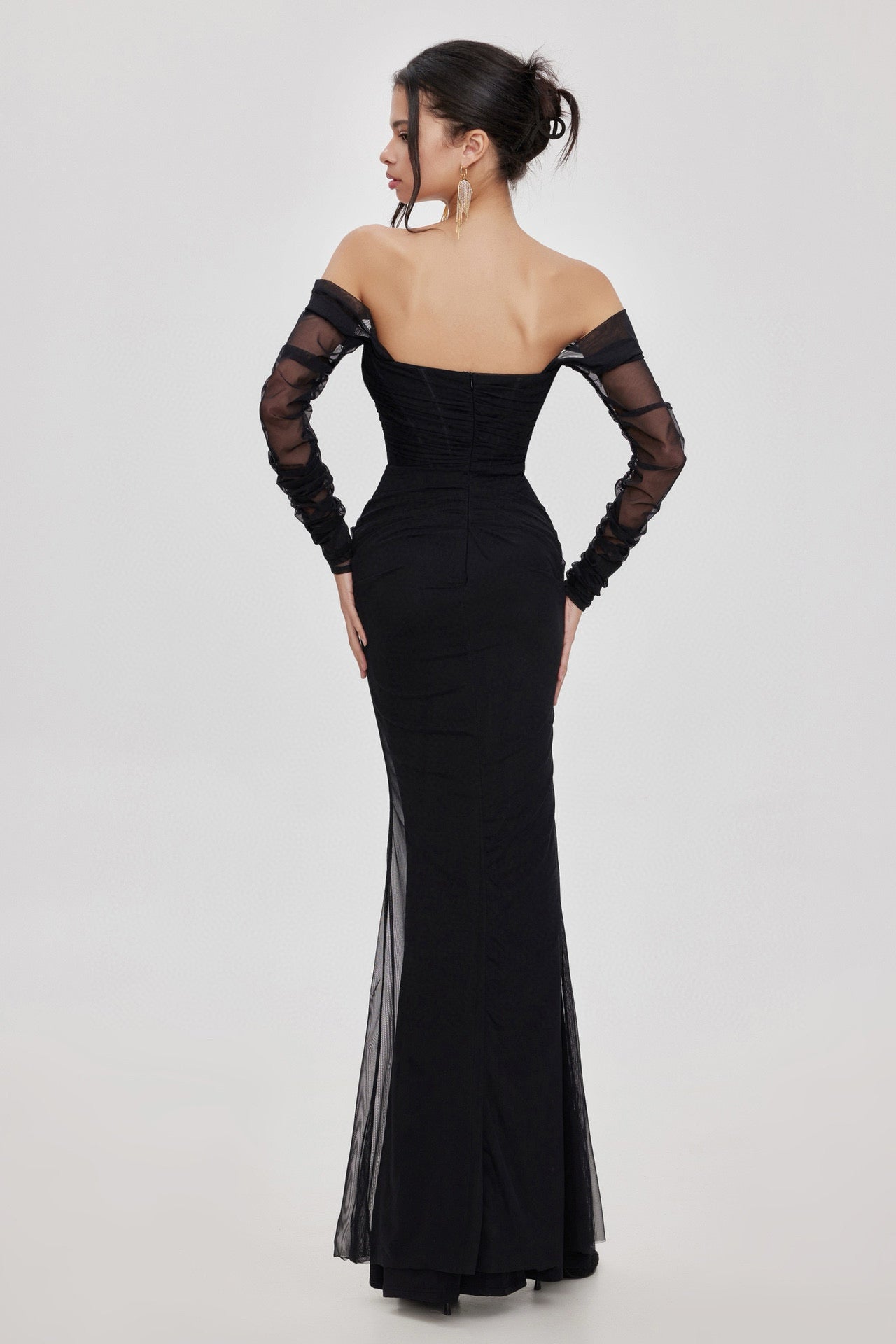 SHEERLUCK Nude & Black Fishtail maxi dress