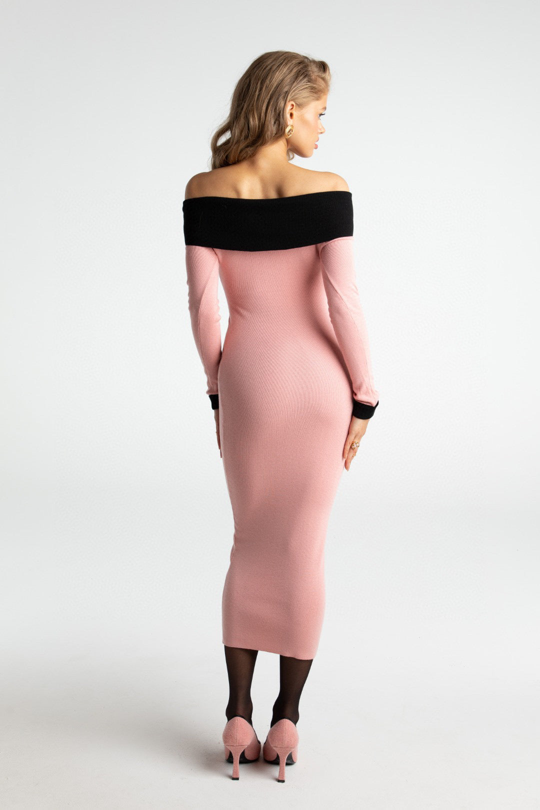 Nana Jacqueline pink Off-the-shoulder knitted midi dress