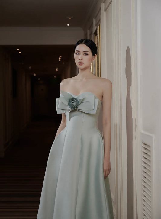 Raffiné Green Countess Strapless Midi Dress