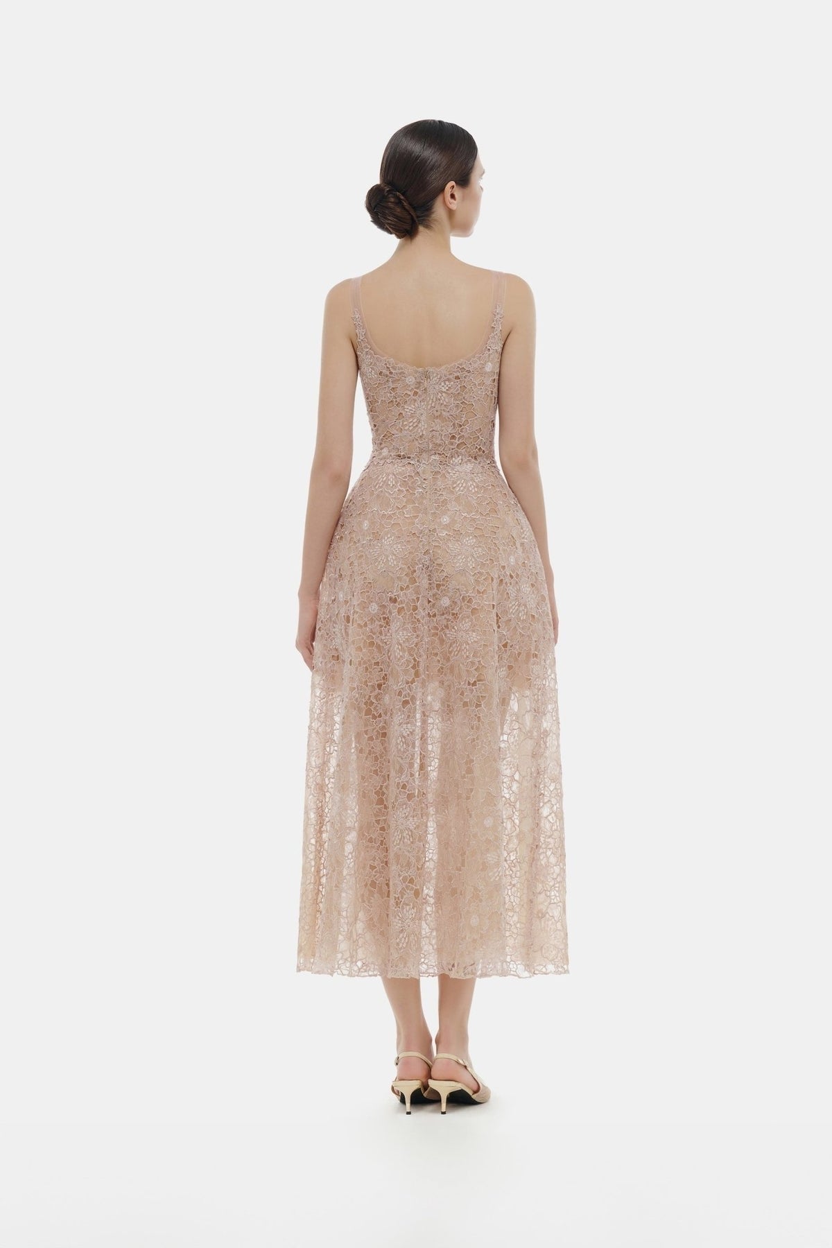 MONTSAND Nude Flower Lace Midi Dress