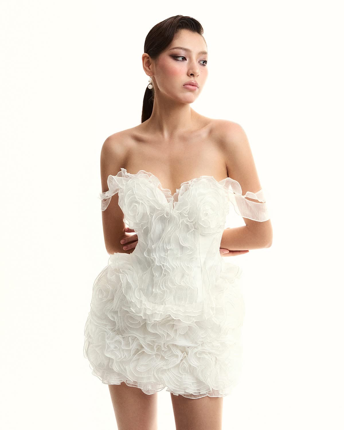 Musthave White Lace 3D Floral Top& Skirt