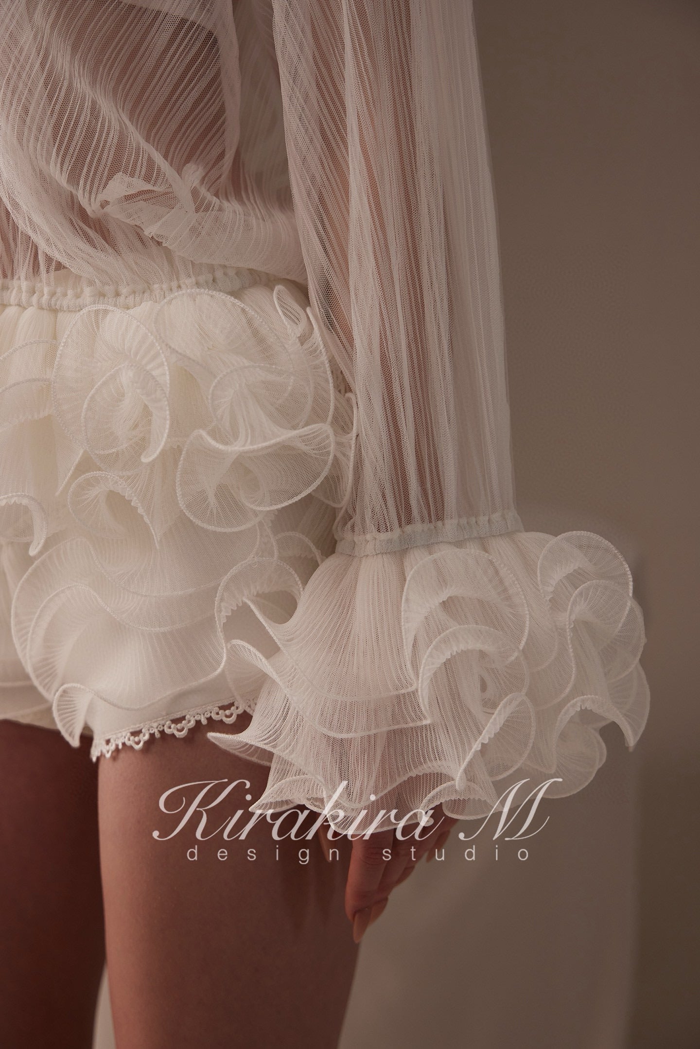 Kirakira M White Lace Blouse & Lace Low Rise Pants