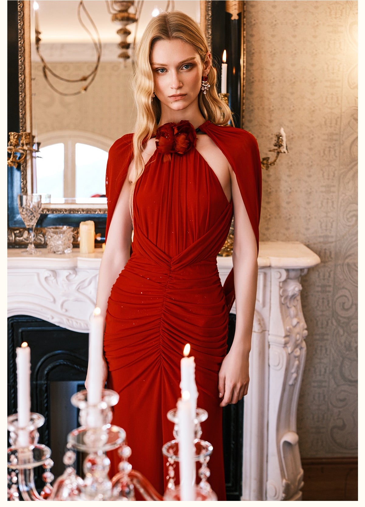 SHEERLUCK Green Deva Halter Neck Shawl Maxi Dress