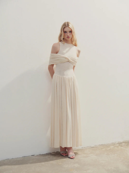 DELICIAE White Minimalist Margot Maxi Dress