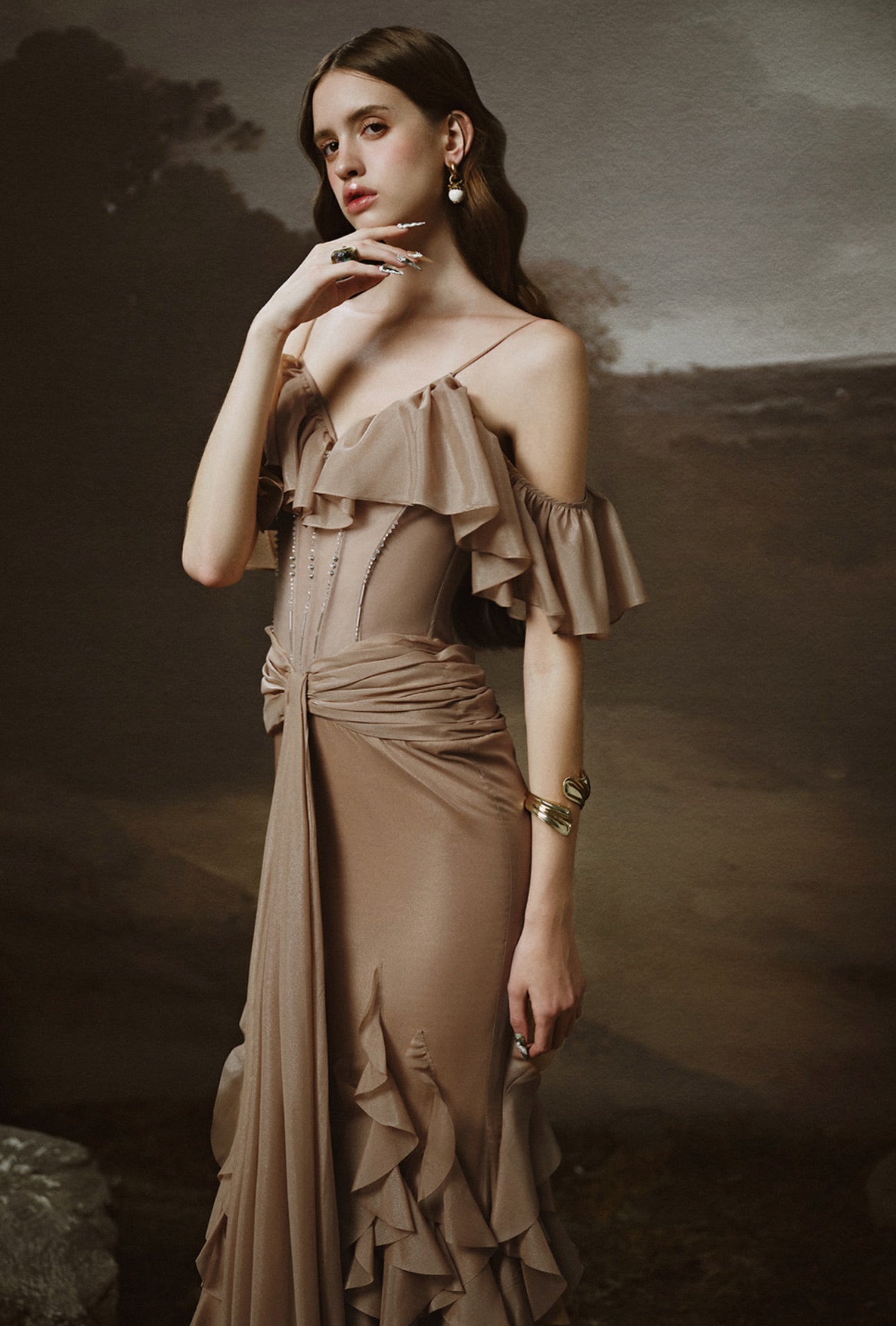 LINH PHUNG Brown Gaia Maxi Dress