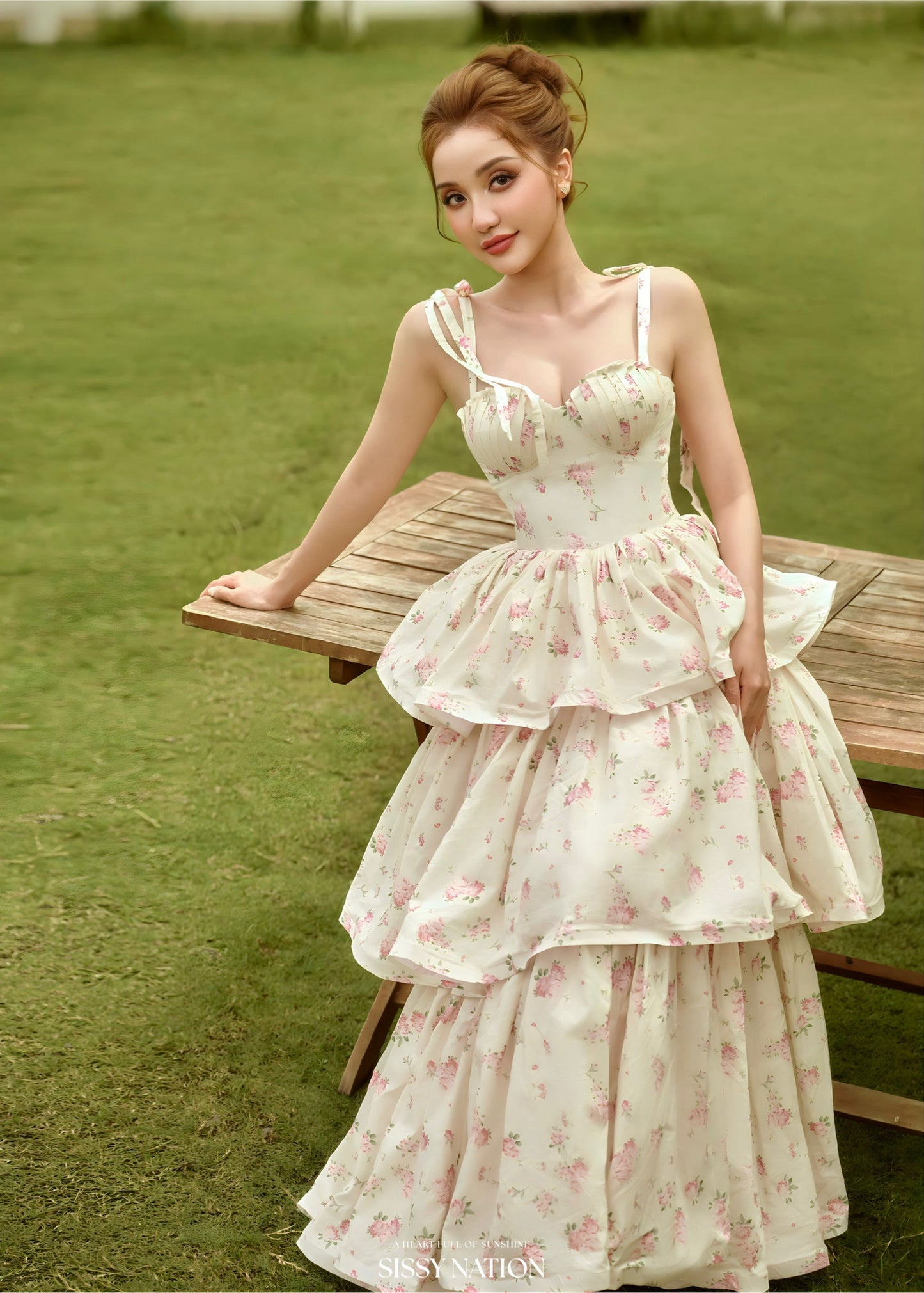 SISSY NATION Pink Floral Our Melody Corset Maxi Dress