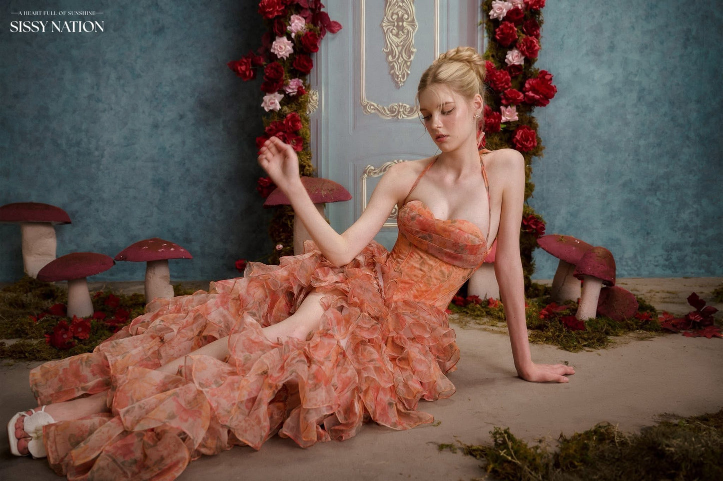 SISSY NATION Orange Disney Ruffle Gown Maxi Dress