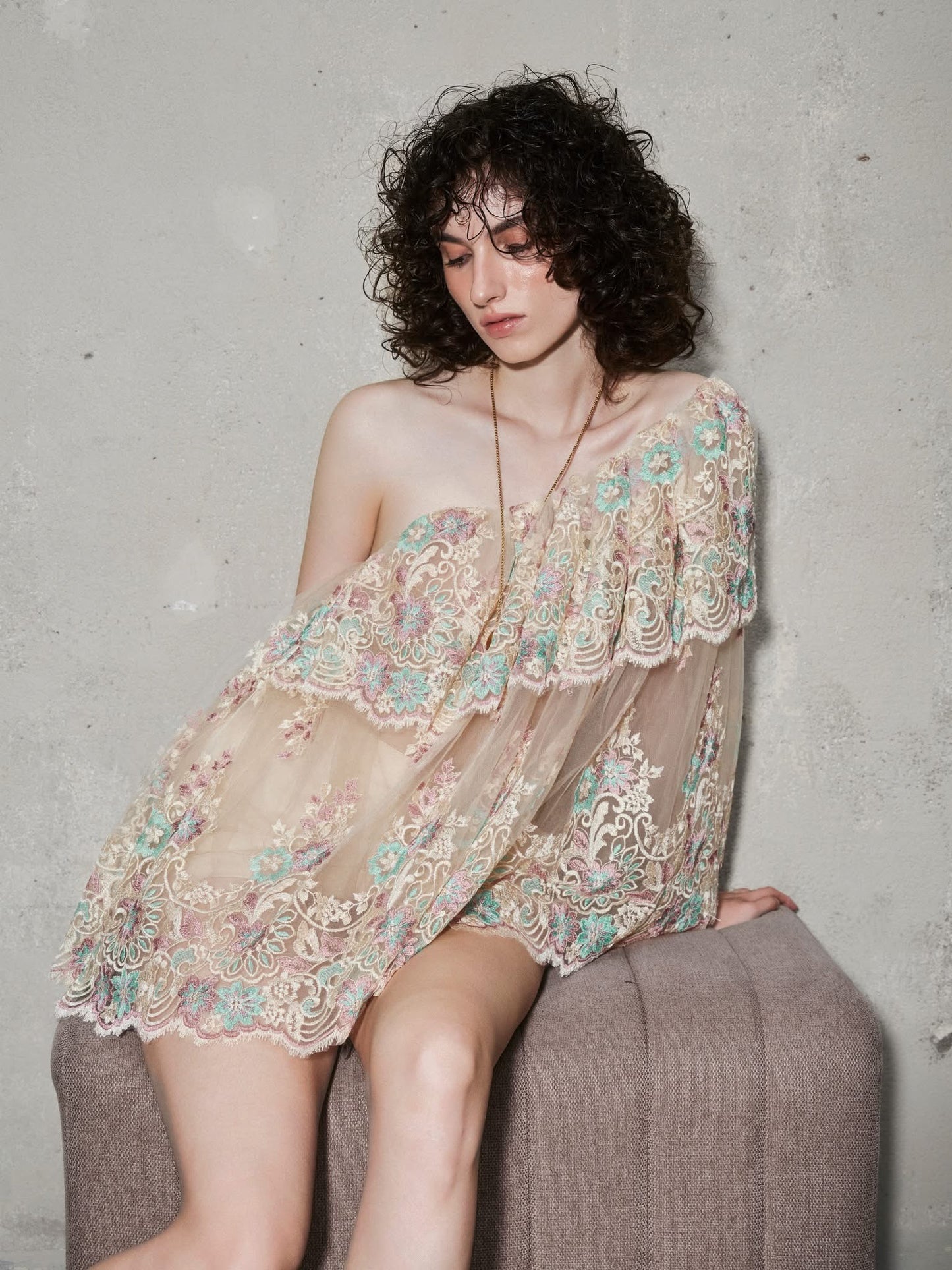 OIA STUDIO Elegant Vacation Floral Nude Varara Top