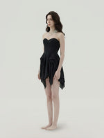 Black Strapless Lace Corset Deconstructed Layered Pointed Hem Mini Dress